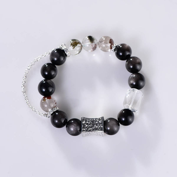 Obsidian and Phantom Quartz Energy Bracelet