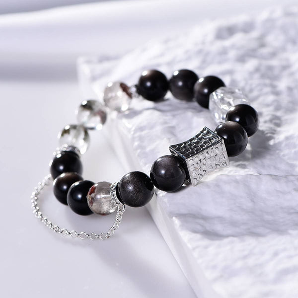 Obsidian and Phantom Quartz Energy Bracelet