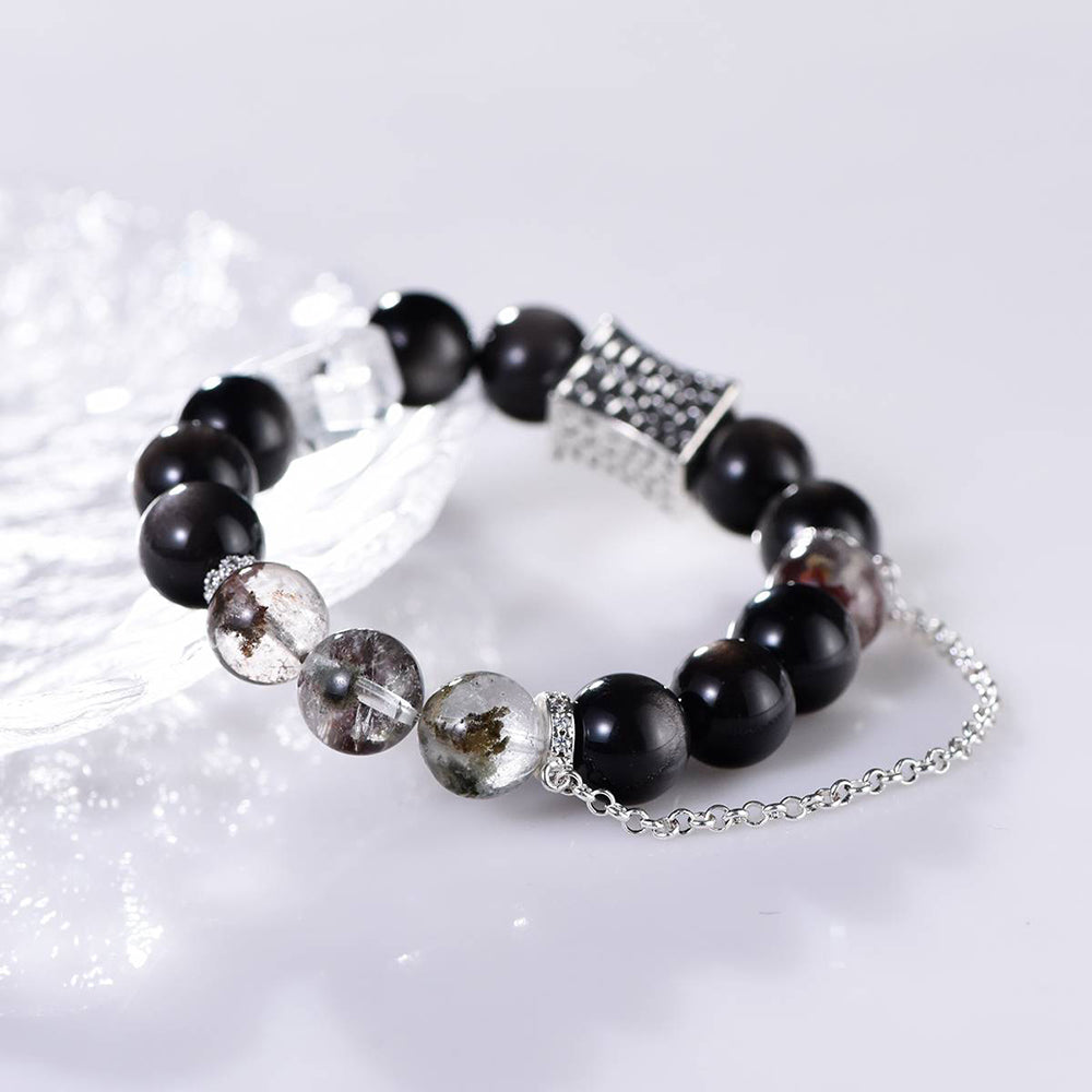 Obsidian and Phantom Quartz Energy Bracelet