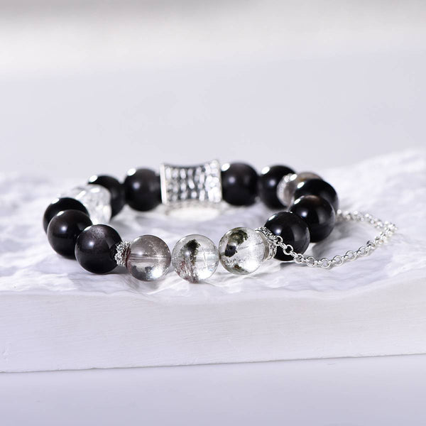 Obsidian and Phantom Quartz Energy Bracelet