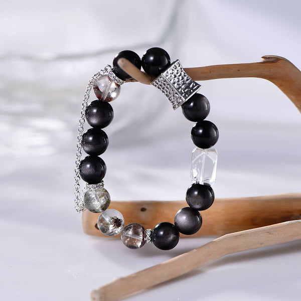 Obsidian and Phantom Quartz Energy Bracelet