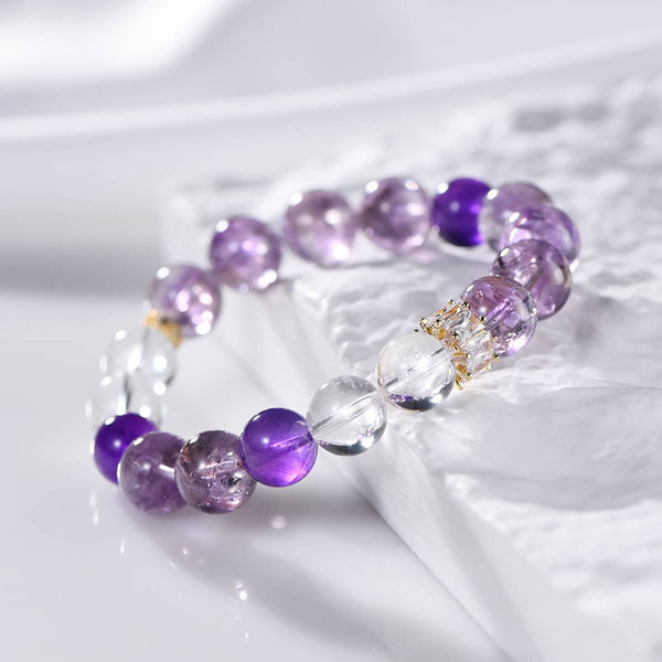 Amethyst Azeztulite and Clear Quartz Energy Bracelet