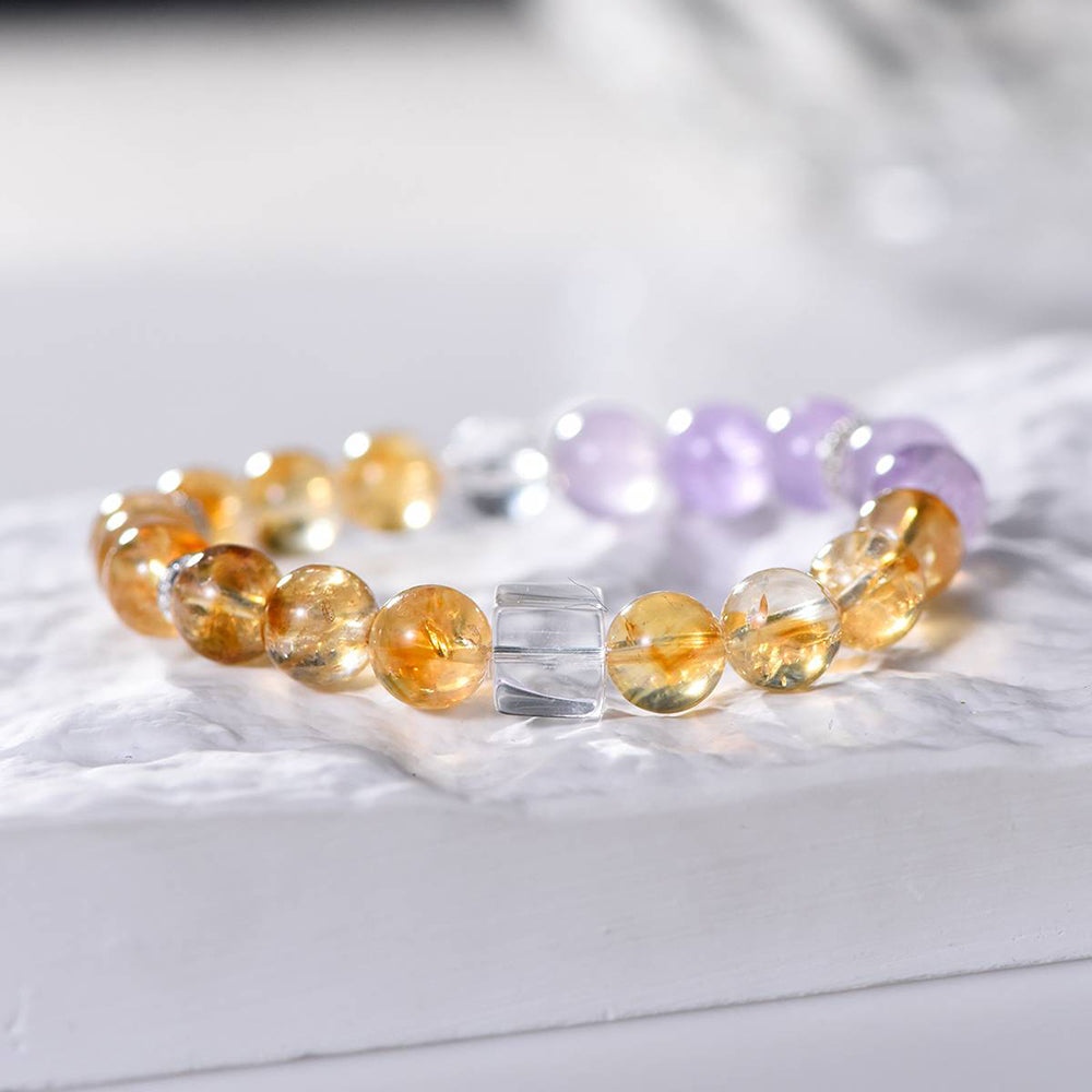 Yellow Azeztulite and Lavender Amethyst Energy Bracelet