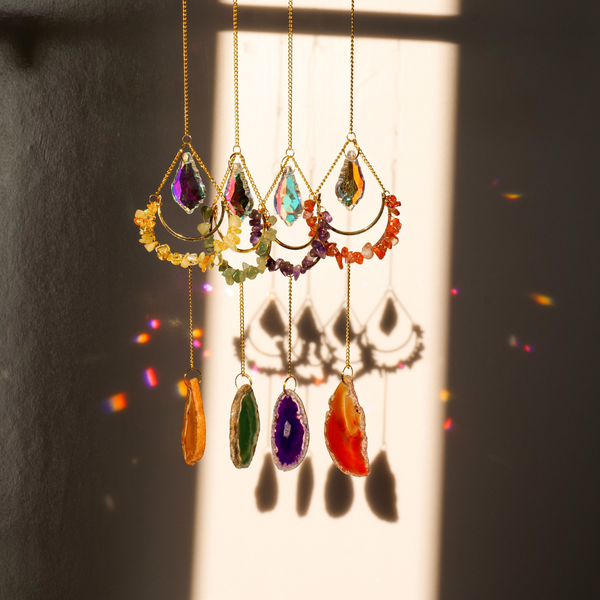 Crystal Chip and Agate Slice Wind Chime Sun Catcher