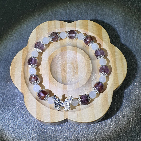 Amethyst Phantom and Moonstone Butterfly Bracelet