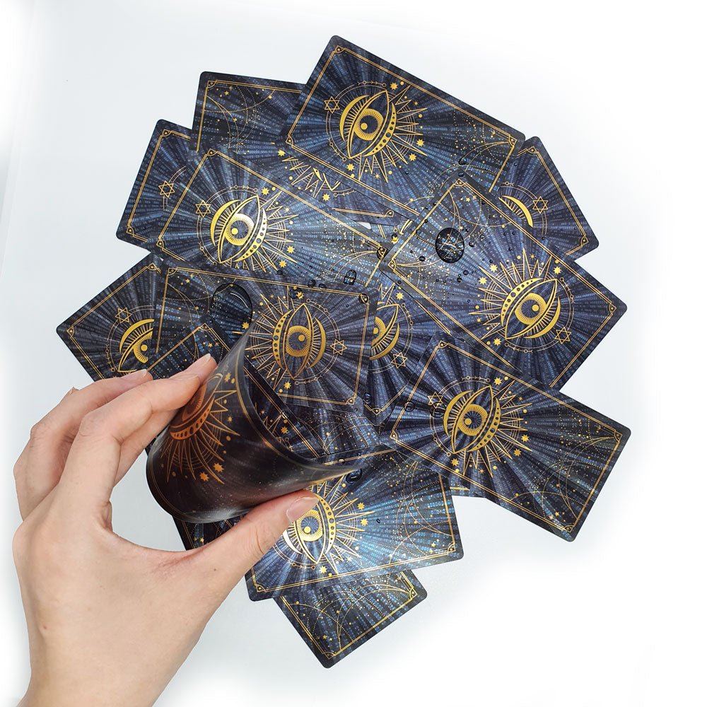 Luxury Gold Foil Tarot Deck – Durable Waterproof Cards with Blue Gold Eye Design