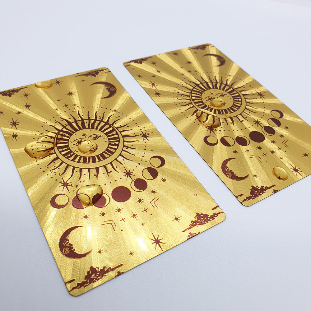 Gold Foil Tarot Deck – Durable Waterproof Cards with Celestial Design