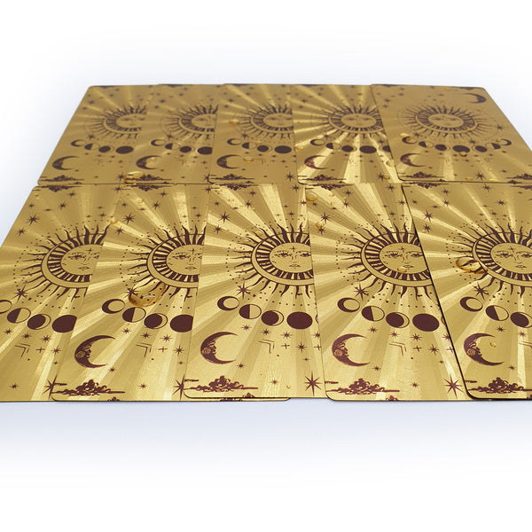 Gold Foil Tarot Deck – Durable Waterproof Cards with Celestial Design