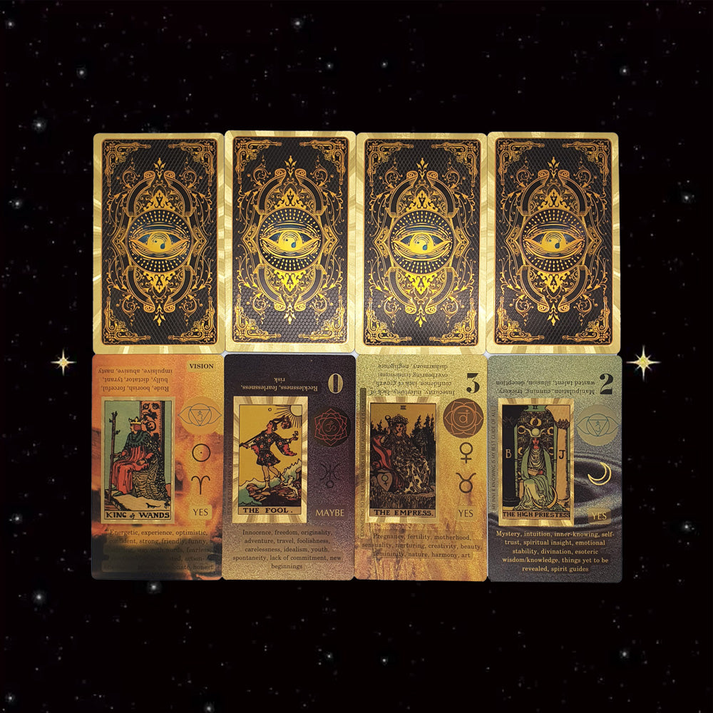 Gold Foil Tarot Deck with Keywords – Waterproof PET Cards with Mystical Eye Design