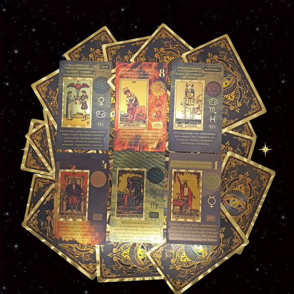 Gold Foil Tarot Deck with Keywords – Waterproof PET Cards with Mystical Eye Design