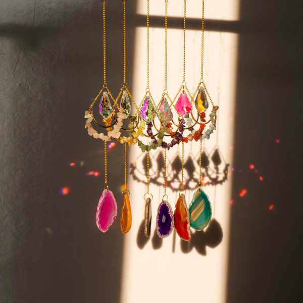 Crystal Chip and Agate Slice Wind Chime Sun Catcher