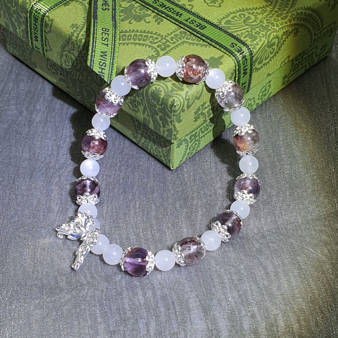 Amethyst Phantom and Moonstone Butterfly Bracelet