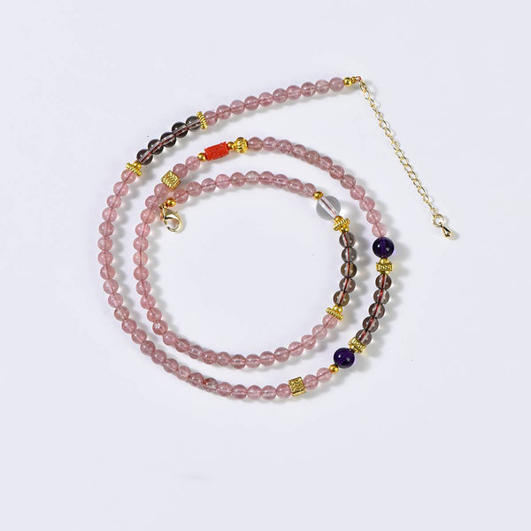 Strawberry Quartz Crystal Energy Necklace and Bracelet Duo