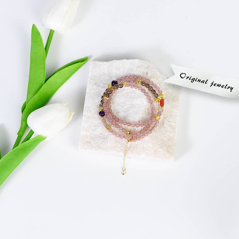 Strawberry Quartz Crystal Energy Necklace and Bracelet Duo
