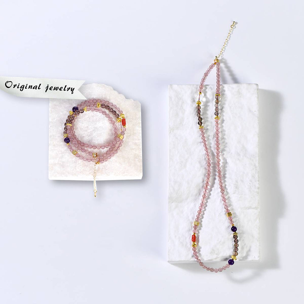 Strawberry Quartz Crystal Energy Necklace and Bracelet Duo