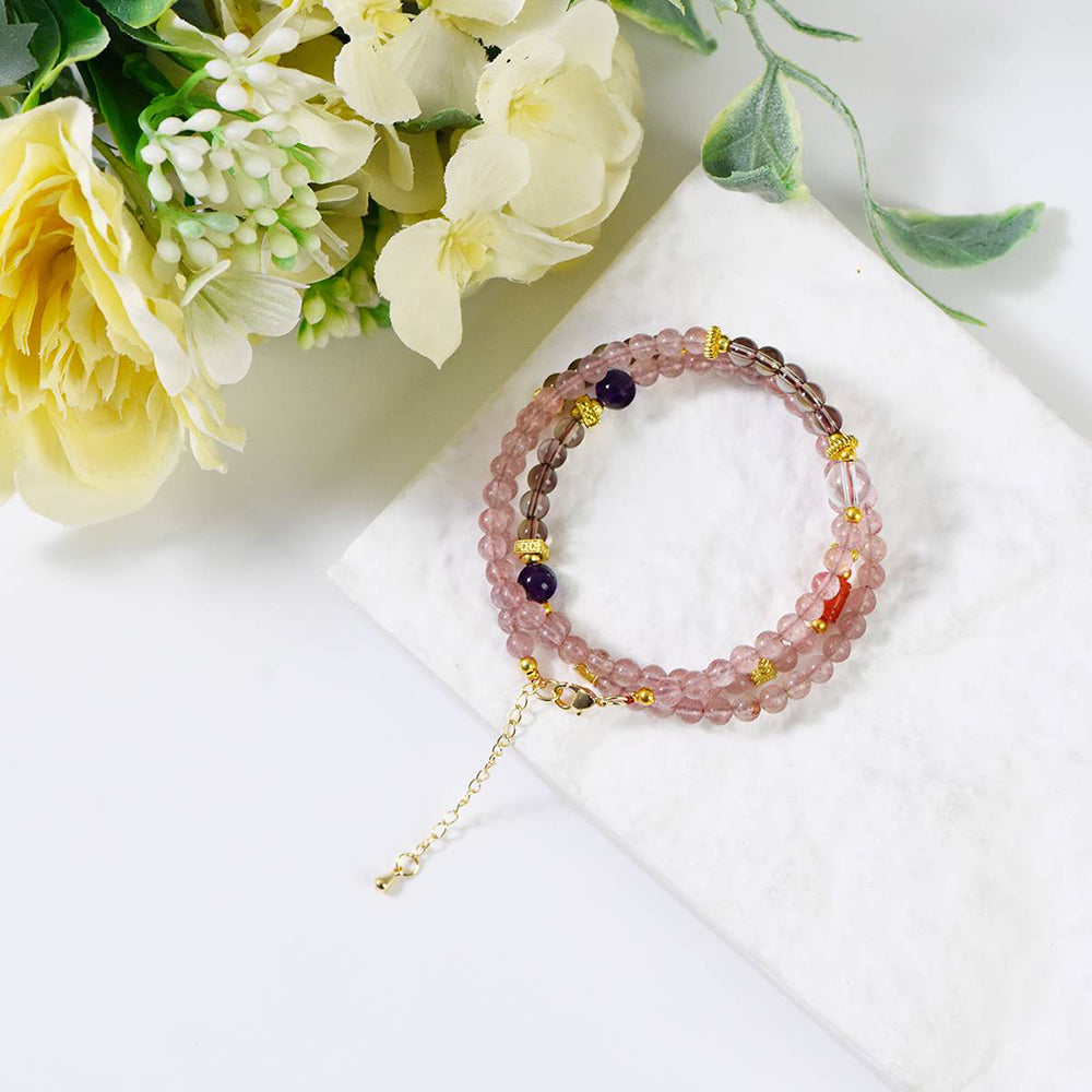 Strawberry Quartz Crystal Energy Necklace and Bracelet Duo