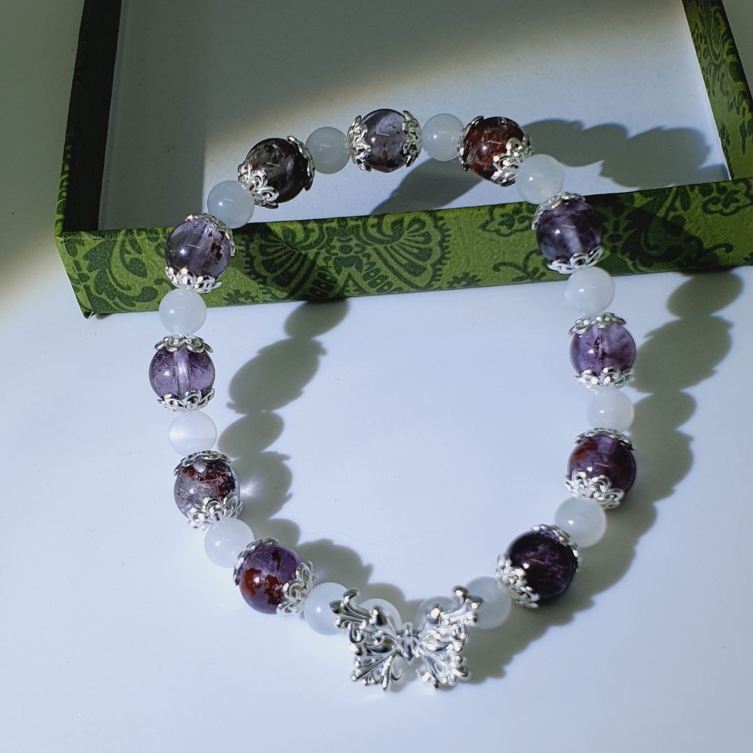 Amethyst Phantom and Moonstone Butterfly Bracelet