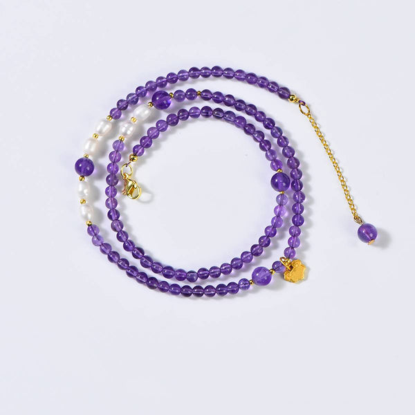 Amethyst Pearl Energy Necklace and Bracelet Duo