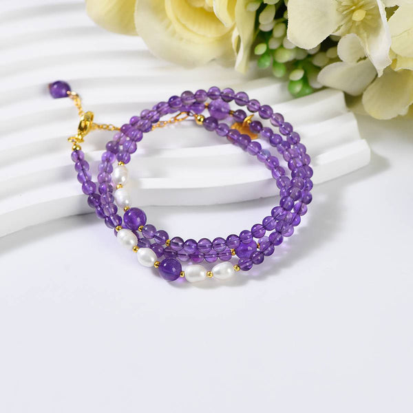 Amethyst Pearl Energy Necklace and Bracelet Duo