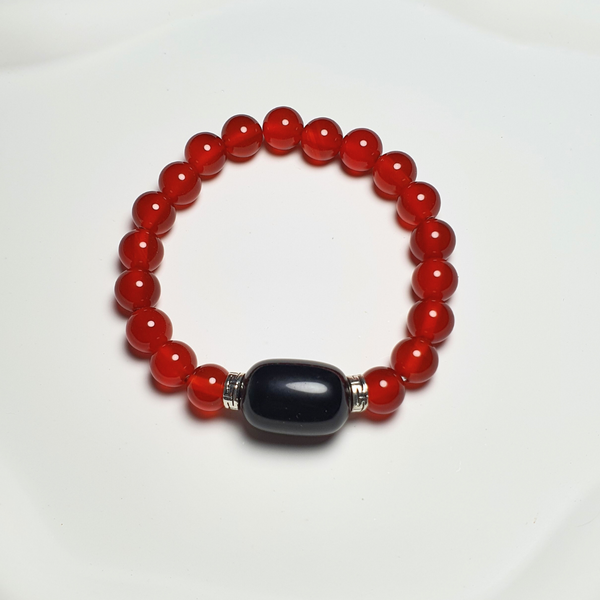 Premium Red Agate and Rainbow Obsidian Bracelet