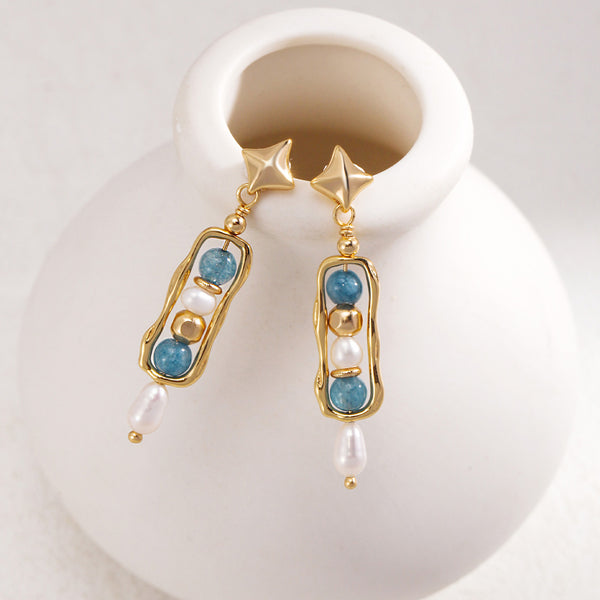 Vintage Amazonite Pearl Earrings-Gold Plated 925 Sterling Silver