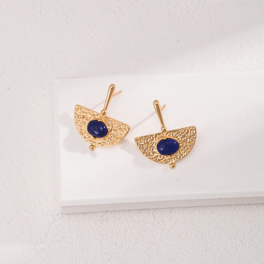 Vintage Fan Lapis Lazuli Earrings-Gold Plated 925 Sterling Silver