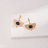 Vintage Fan Lapis Lazuli Earrings-Gold Plated 925 Sterling Silver