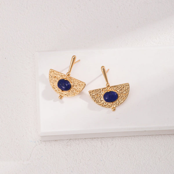 Vintage Fan Lapis Lazuli Earrings-Gold Plated 925 Sterling Silver