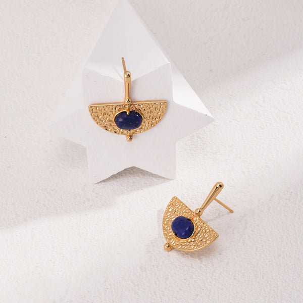 Vintage Fan Lapis Lazuli Earrings-Gold Plated 925 Sterling Silver