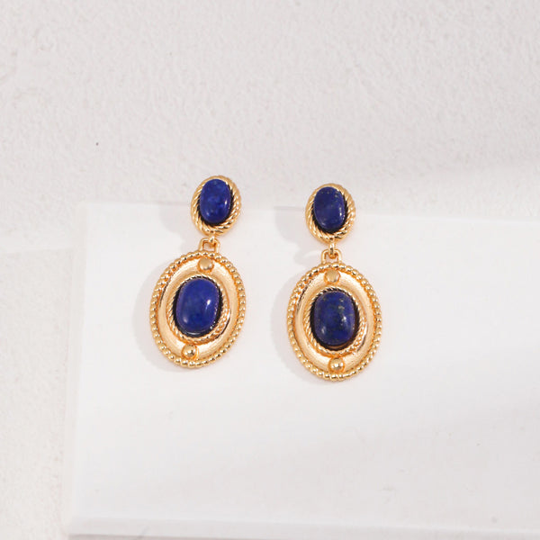 Vintage Lapis Lazuli Earrings-Gold Plated 925 Sterling Silver