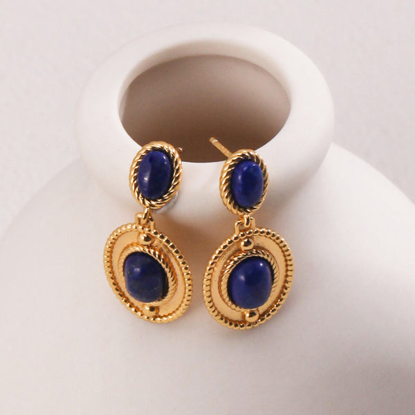 Vintage Lapis Lazuli Earrings-Gold Plated 925 Sterling Silver