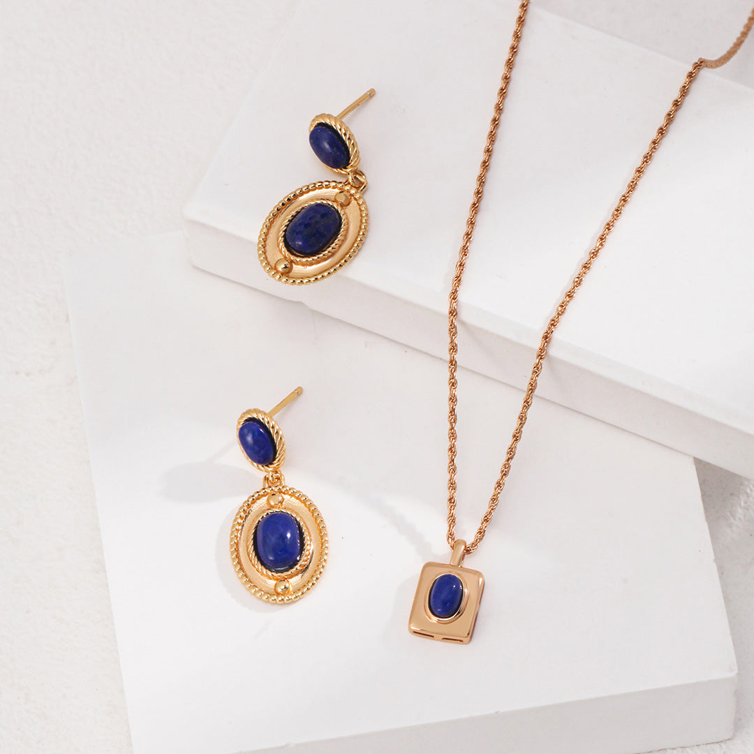 Vintage Lapis Lazuli Earrings-Gold Plated 925 Sterling Silver