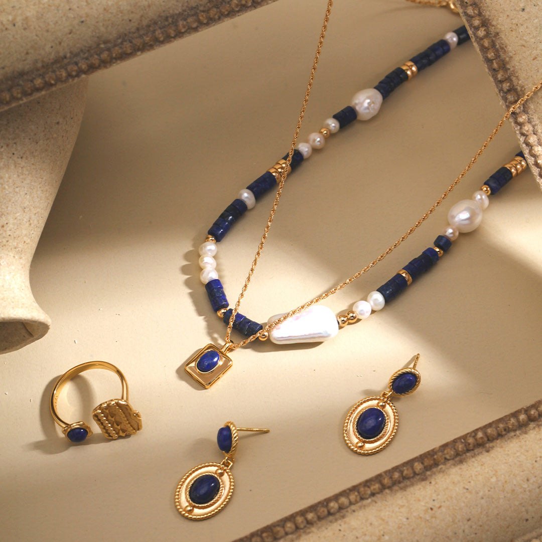 Vintage Lapis Lazuli Earrings-Gold Plated 925 Sterling Silver