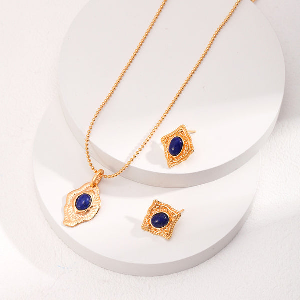 Vintage Lapis Lazuli Necklace-Gold Plated 925 Sterling Silver