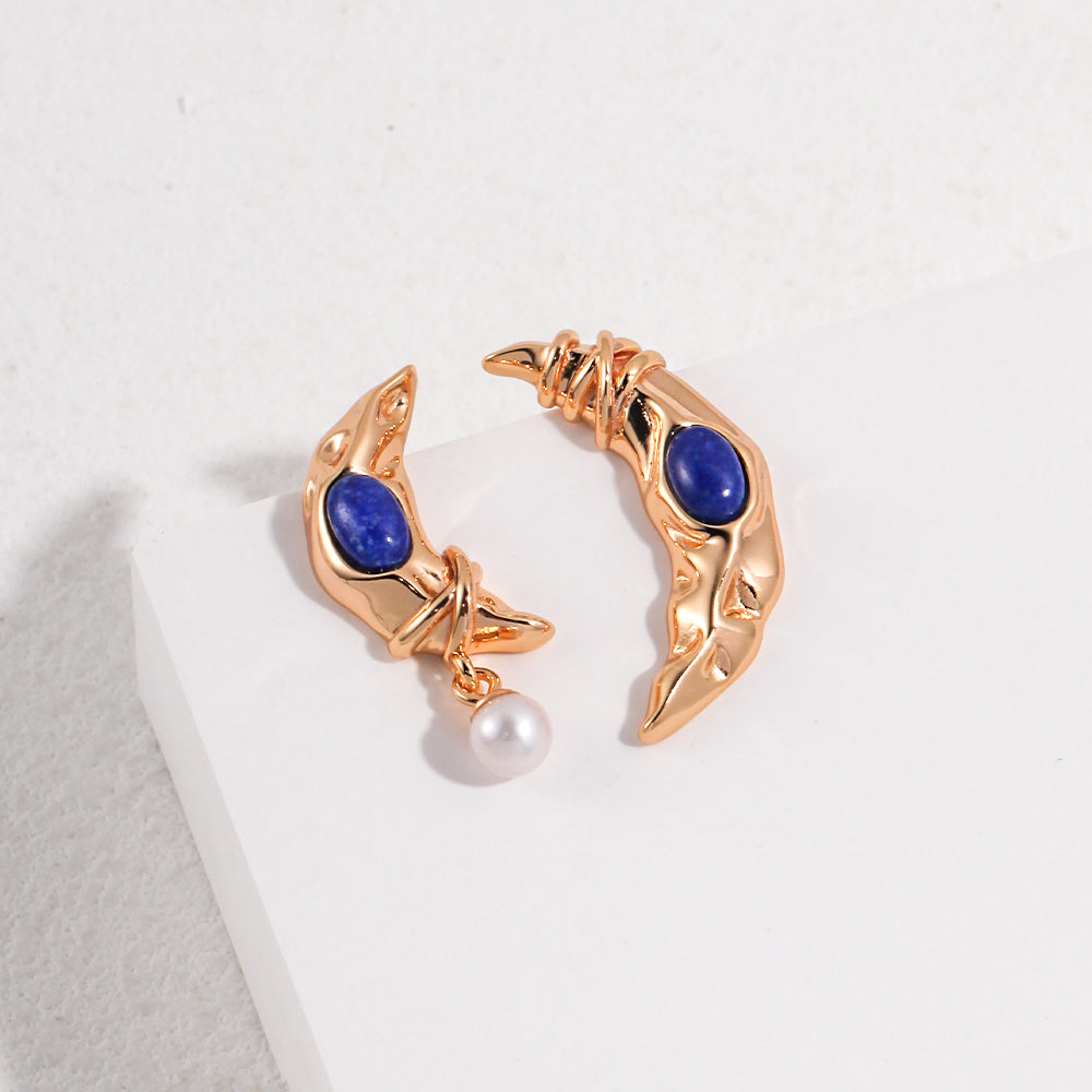 Vintage Moon Lapis Lazuli Necklace/Earrings-Gold Plated 925 Sterling Silver