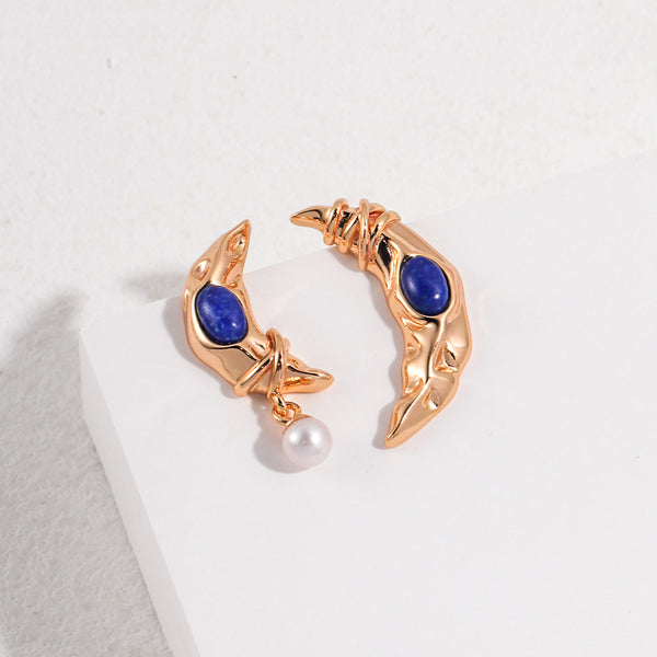Vintage Moon Lapis Lazuli Necklace/Earrings-Gold Plated 925 Sterling Silver