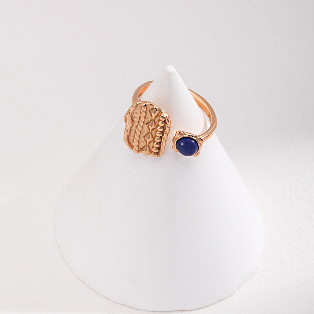 Vintage Rectangular Lapis Lazuli Ring-Gold Plated 925 Sterling Silver