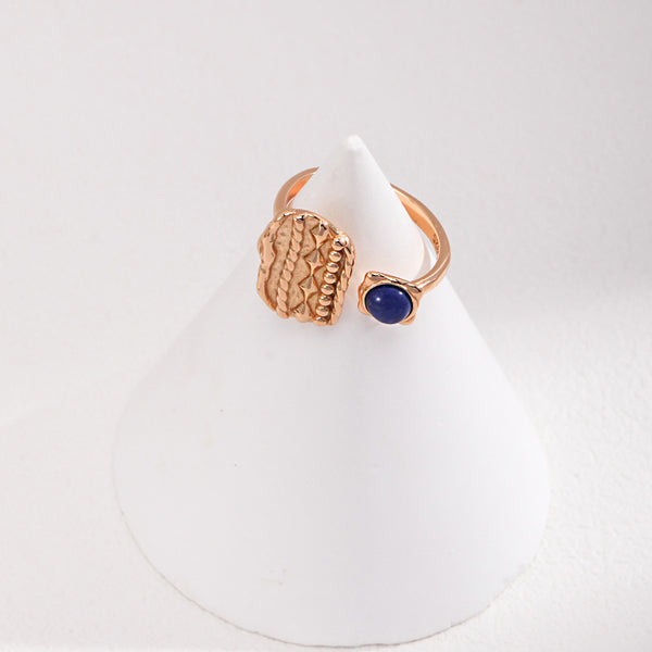 Vintage Rectangular Lapis Lazuli Ring-Gold Plated 925 Sterling Silver