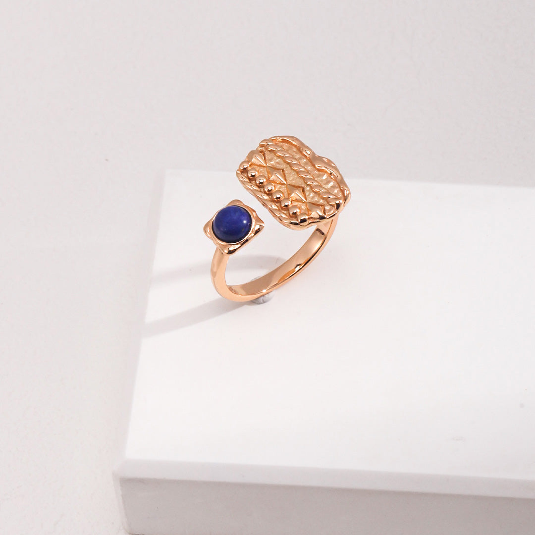 Vintage Rectangular Lapis Lazuli Ring-Gold Plated 925 Sterling Silver