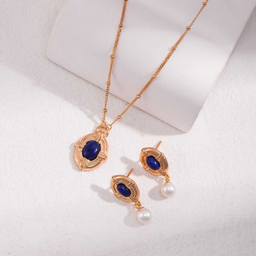 Vintage Royal Lapis Lazuli Necklace/Earrings-Gold Plated 925 Sterling Silver