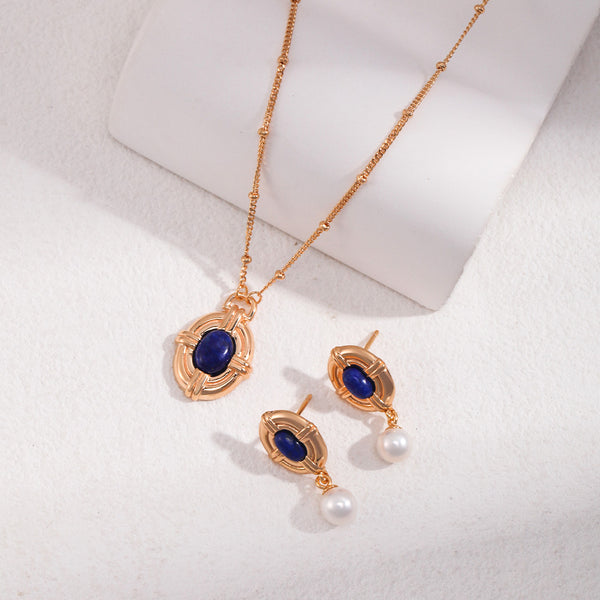 Vintage Royal Lapis Lazuli Necklace/Earrings-Gold Plated 925 Sterling Silver
