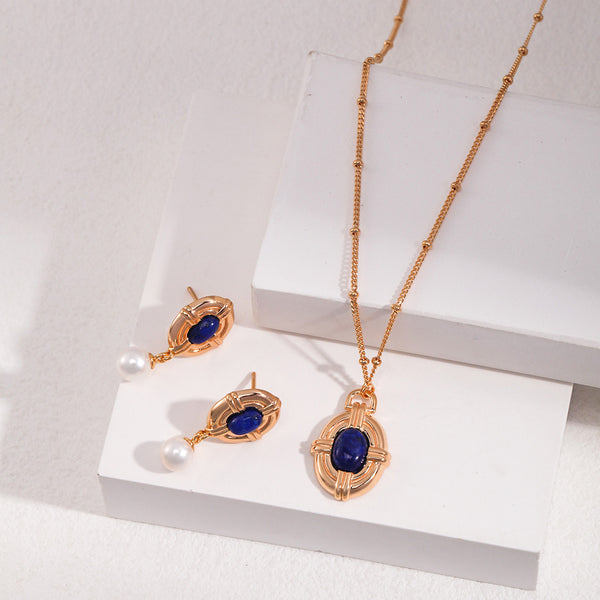 Vintage Royal Lapis Lazuli Necklace/Earrings-Gold Plated 925 Sterling Silver