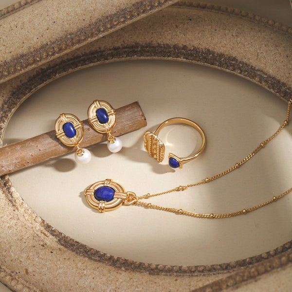 Vintage Royal Lapis Lazuli Necklace/Earrings-Gold Plated 925 Sterling Silver