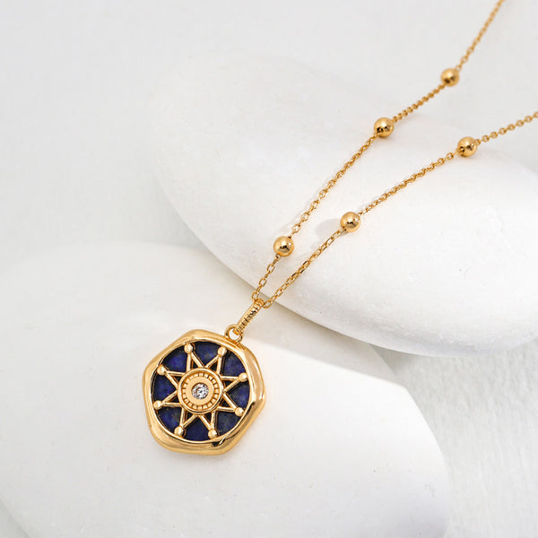 Vintage Star Lapis Lazuli Necklace-Gold Plated 925 Sterling Silver