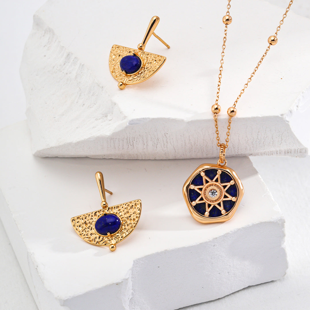 Vintage Star Lapis Lazuli Necklace-Gold Plated 925 Sterling Silver