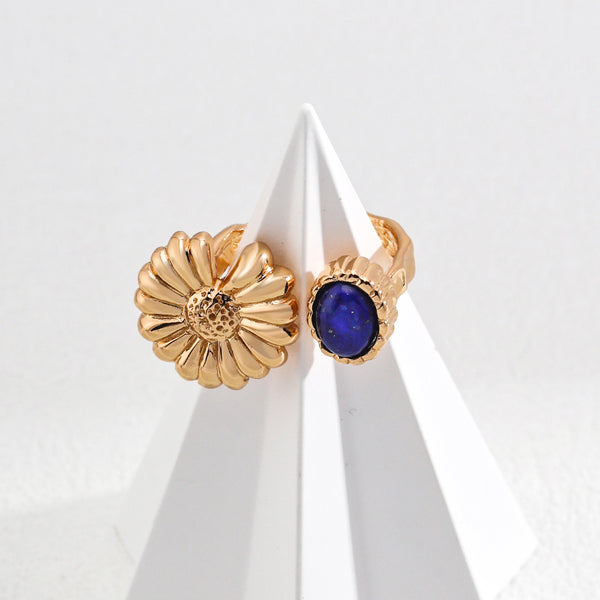 Vintage Sunflower Lapis Lazuli Ring-Gold Plated 925 Sterling Silver
