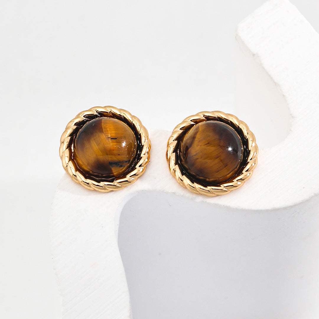 Vintage Tiger's Eye Earrings-Gold Plated 925 Sterling Silver