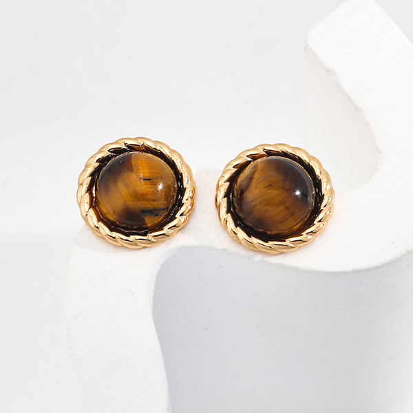 Vintage Tiger's Eye Earrings-Gold Plated 925 Sterling Silver