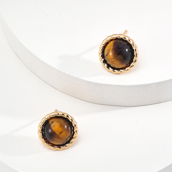 Vintage Tiger's Eye Earrings-Gold Plated 925 Sterling Silver