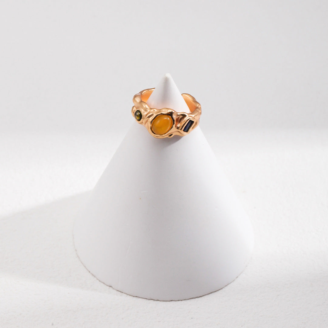 Vintage asymmetrical jade earrings/ring-Gold Plated 925 Sterling Silver